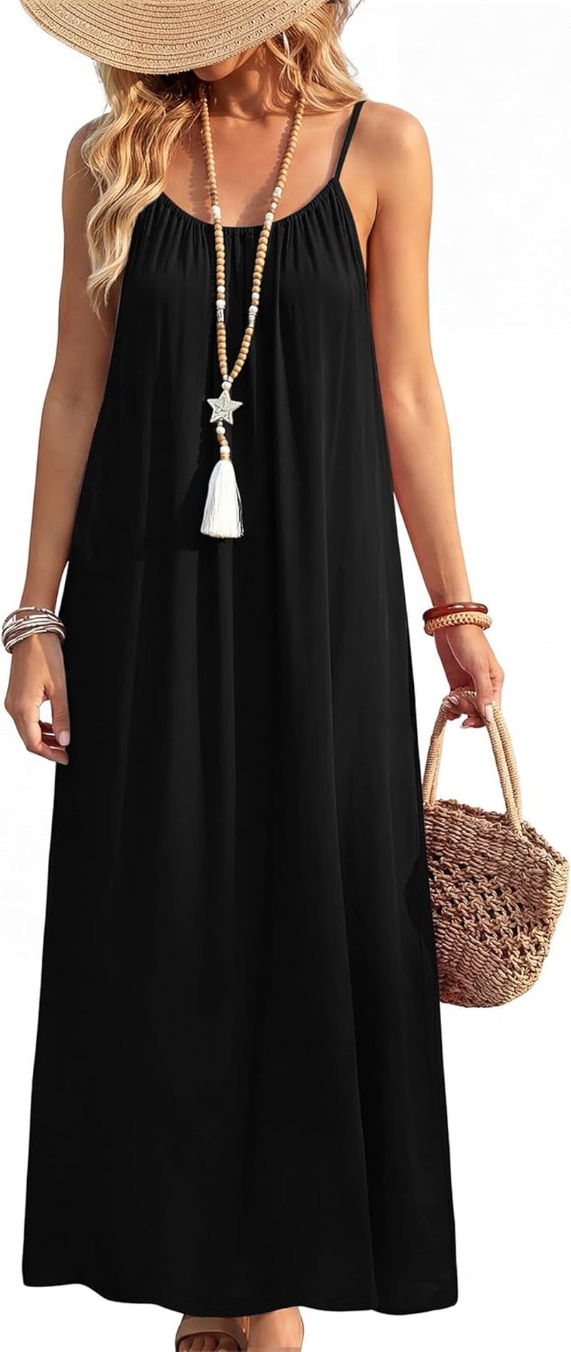 Summer Dresses for Women 2026 Backless Cami Maxi Sundresses Spaghetti Strap Beach Vacation Clothes Swimsuit Coverup