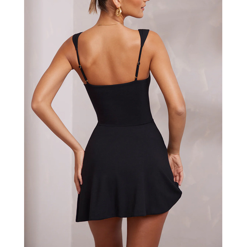 Vestido Corto de Tirantes con Espalda Descubierta
