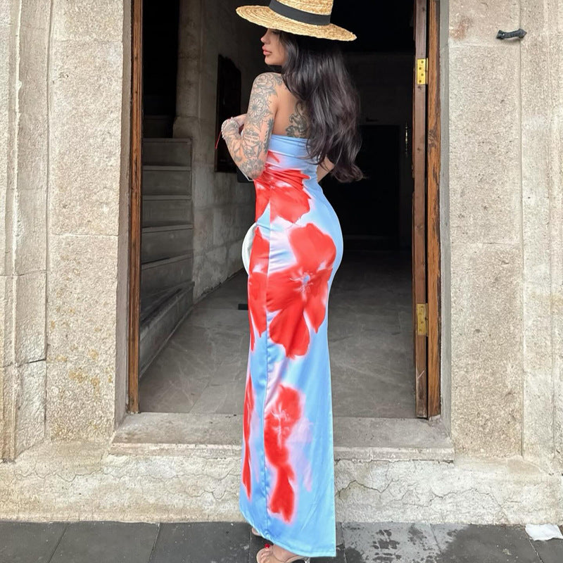 Slim Slit Tube Long Dress Summer Sexy Pint Party Beach Dresses Women'S Clothing