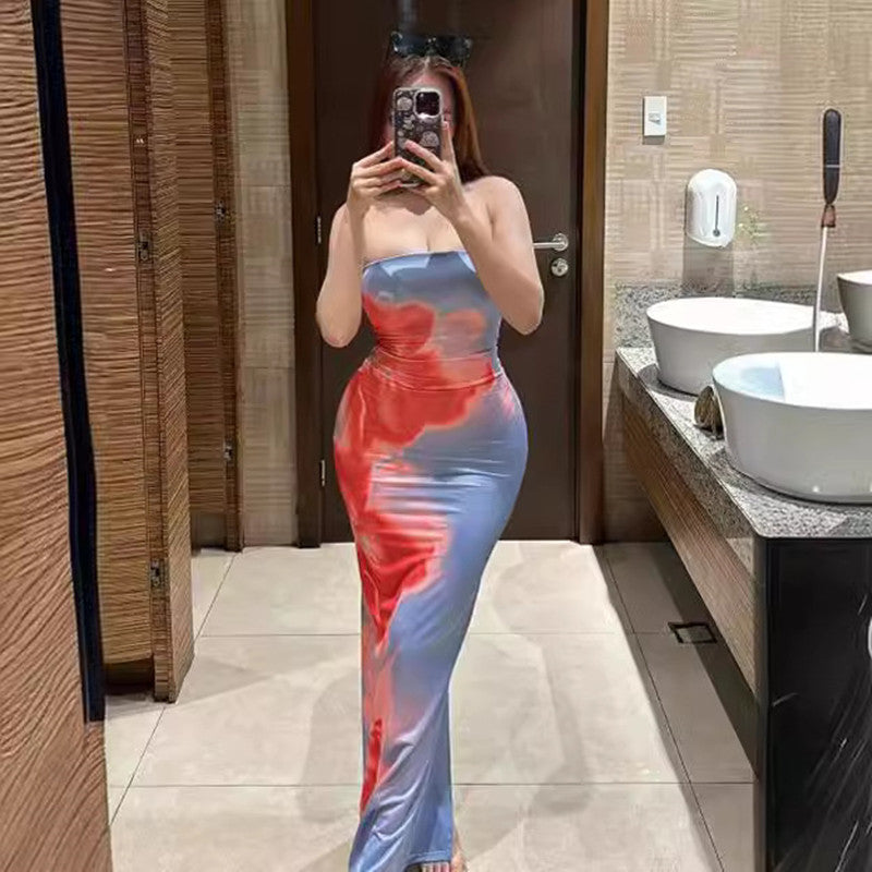 Slim Slit Tube Long Dress Summer Sexy Pint Party Beach Dresses Women'S Clothing